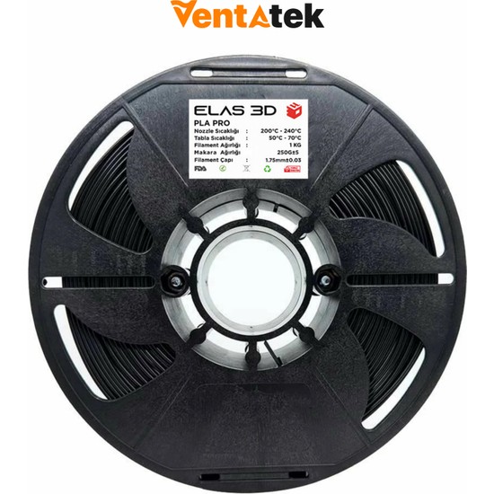 Elas 3D Siyah Pla Pro Filament - 1.75MM - 1 kg