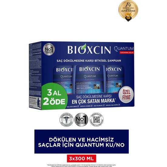 Bioxcin Quantum 3 al 2 öde Saç Dökülmesine Karşı Kuru/Normal Saçlar İçin Şampuan
