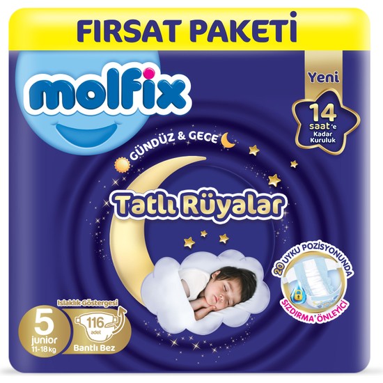 Molfix Tatlı Rüyalar Fırsat Paketi 5 Beden Junior 116 Adet