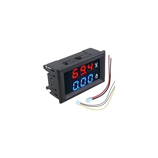 Dijital Dual Voltmetre Ampermetre Volt Akım Ölçer 0-100V 10A Kırmızı-Mavi Akülü Güç Parametreleri