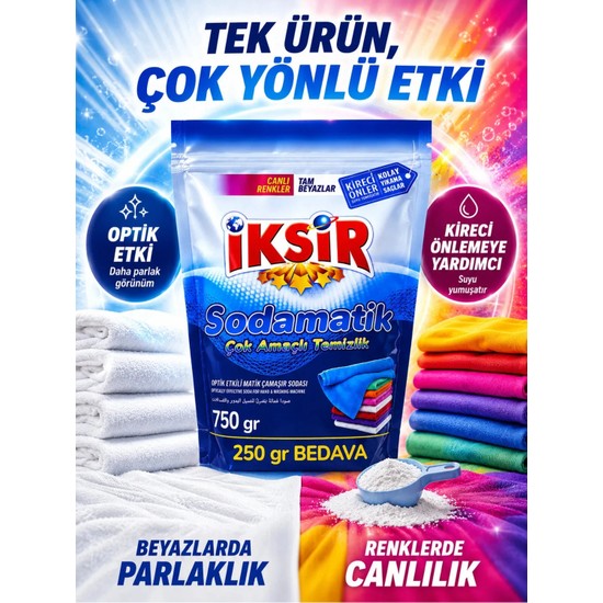 İksir Sodamatik Matik Çamaşır Sodası 750 gr Kireç Önleyici Çok Amaçlı Temizlik