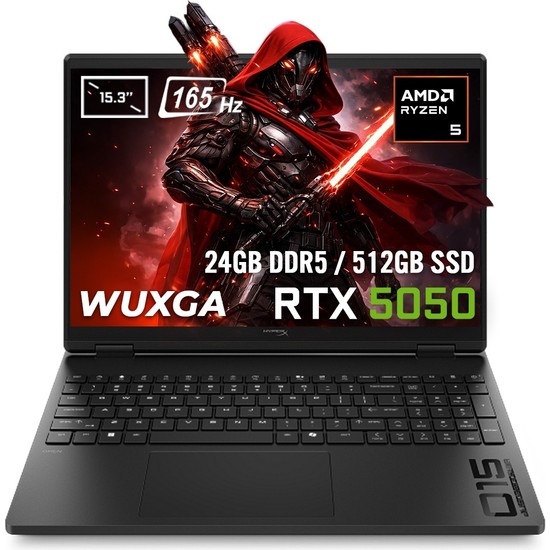 Hp Hyperx Omen 15-GB0011NT Amd Ryzen 5-240 Geforce Rtx 5050 8gb 24GB Ddr5 512GB SSD 15.3 Inç Wuxga 165Hz 6.5ms IPS Freedos Gaming Laptop (D2QW7EA)