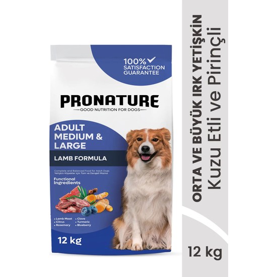 Pronature Orta ve Büyük Irk Yetişkin Kuru Köpek Maması (Daily Protect) - Kuzu Etli ve Pirinçli - 12KG