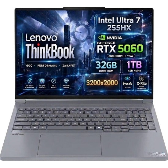 Lenovo Thinkbook 16P G6 Iax Intel Core Ultra 7-255HX Geforce Rtx 5060 8gb 115W 32GB Ddr5 1tb SSD 16 Inç 3.2k 165Hz IPS Freedos 21R0004BTX Taşınabilir Bilgisayar