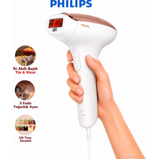 Philips Ipl Tüy Alma Cihazı 2 Başlıklı Yüz ve Vücut Için Kablolu Cilt Tonu Sensörlü Epilasyon Seti, Pürüzsüz Cilt