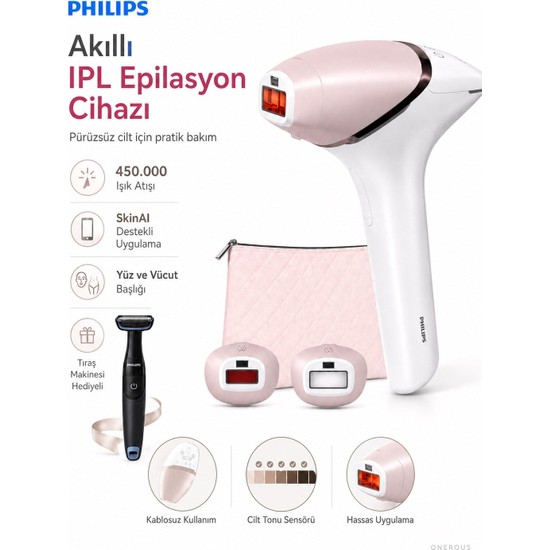 Philips Yeni 2 Başlıklı Yüz Vücut Tüy Alma Makinesi Kablosuz Kablolu Kullanım Cilt Tonu Sensörlü Evde Kullanım