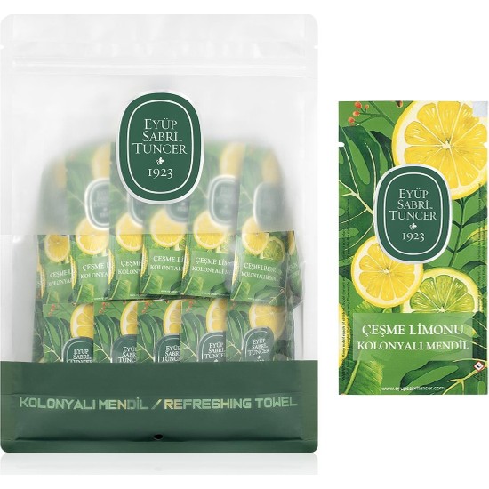 Eyüp Sabri Tuncer 150'li Paket Çeşme Limonu Kolonyalı Mendil Alkol İçermez ve Doğal Özlü