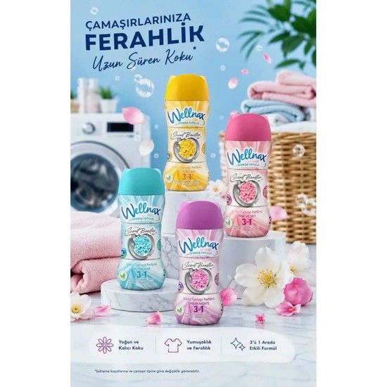 Wellnax Breeze Refresh Wellnax Granül Çamaşır Parfümü 4 x 210 gr Pink Velvet Urban Nights Moonlight Sun Rising Beyaz ve Renkliler İçin
