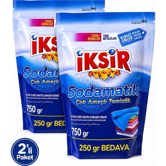 İksir Iksir Sodamatik Çok Amaçlı Matik Çamaşır Sodası Optik Etkili Kireç Önleyici 2 x 750 Gram