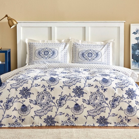 Karaca Home Amar Mavi Desenli Çift Kişilik Nevresim Takımı 200 x 220 cm %100 Pamuk