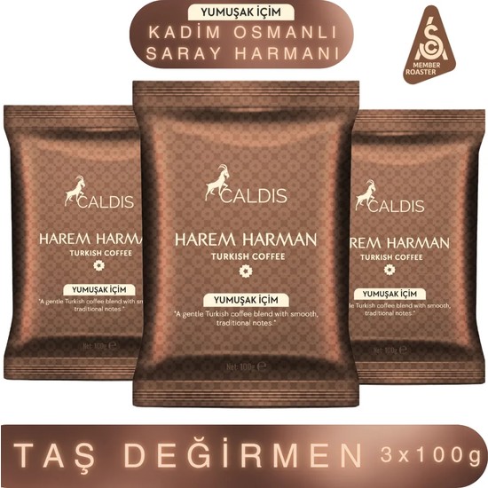 Caldis® Harem Harman™  Hafif 3 x 100 gr Yumuşak Içimli Nitelikli Türk Kahvesi (Saray Harmanı & Taze Kavrum & Taze Öğütüm)