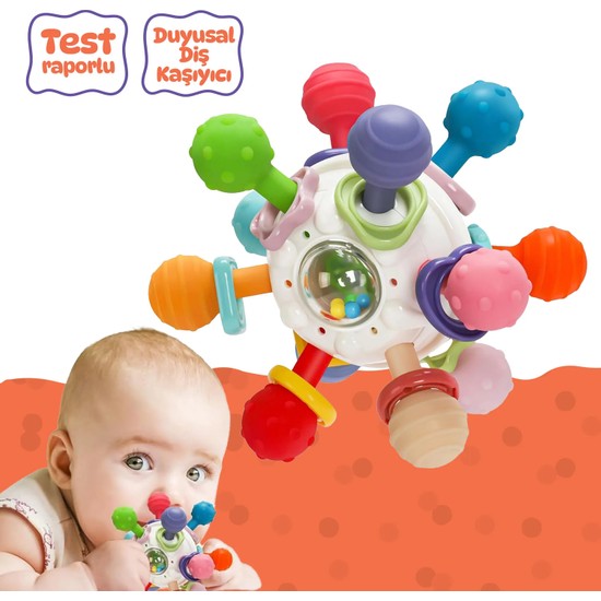 Bebek Montessori Duyusal Diş Kaşıyıcı Top – Motor Becerileri Gelişim Oyuncağı - Çok Renkli
