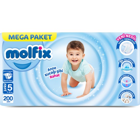 Molfix Kanal Teknolojisi Mega Paket 5 Beden Junior 200 Adet