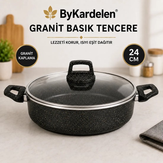 By Kardelen Bykardelen 24 Cm Granit Basık Tencere | Yanmaz Yapışmaz Yüzey |