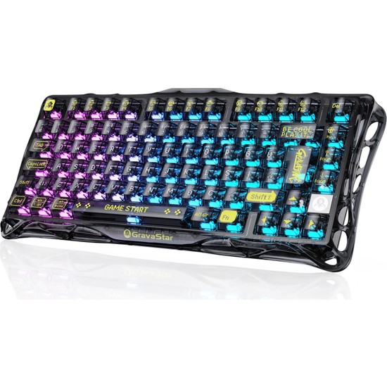 Gravastar Mercury K1 Lite Rgb Kablosuz Mekanik Gaming Klavye, Türkçe Q,  Transparan Siyah Kare Tuş Formu, Oyun İçin Tasarlandı