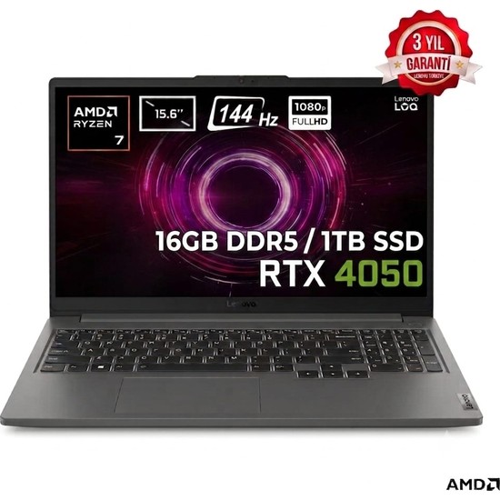 Lenovo Loqe 15ARP10 Amd Ryzen 7-170 16GB Ddr5 1tb SSD Rtx 4050 8gb 15.6 Inç Full Hd 144Hz IPS Freedos Gaming Laptop 83S000DXTR