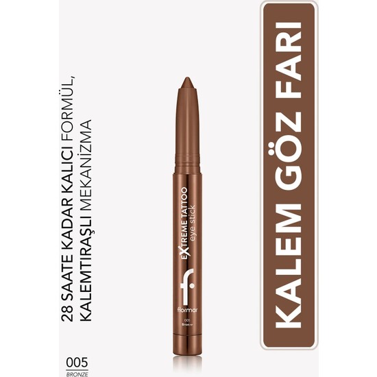 Flormar Extreme Tattoo Mat & Işıltılı Asansörlü Kalemtıraşlı Jel Göz Kalemi & Far Stick - 005 Bronze