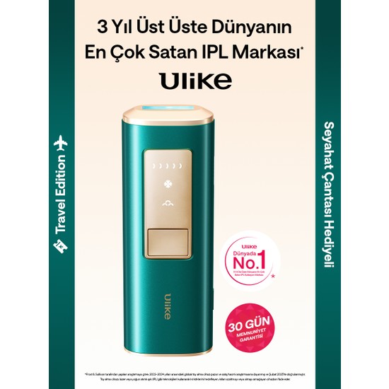 Ulike Air 2 Travel Ed Acıyı Önleyen Safir Buz Soğutma Ipl Lazer Epilasyon Aleti, 500.000 Atım, Taşıma Çantalı Koyu Yeşil Özellikli