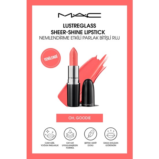 M.A.C Lustreglass sheer-Shine lipstick - nemlendirme Etkili Parlak Bitişli Ruj - Oh, Goodie
