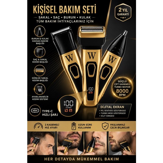 Jasper JPR-2020 Dijital Ekran Çok Fonsiyonlu 3 Başlıklı Özel Seri Titanyum Pro Edition Saç Sakal Bur