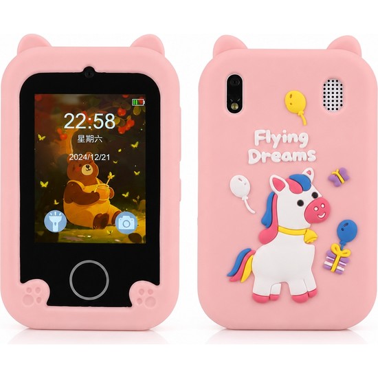 Bubitechh C13 Çocuk Için Fotoğraf Makinesi Telefon Görünümlü Dijital Kamera Video Kameralı Müzik Oyun El Feneri Pembe