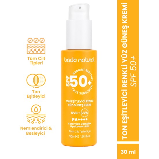 Bade Natural Spf 50+ Renkli Yüz Güneş Kremi 30 ml