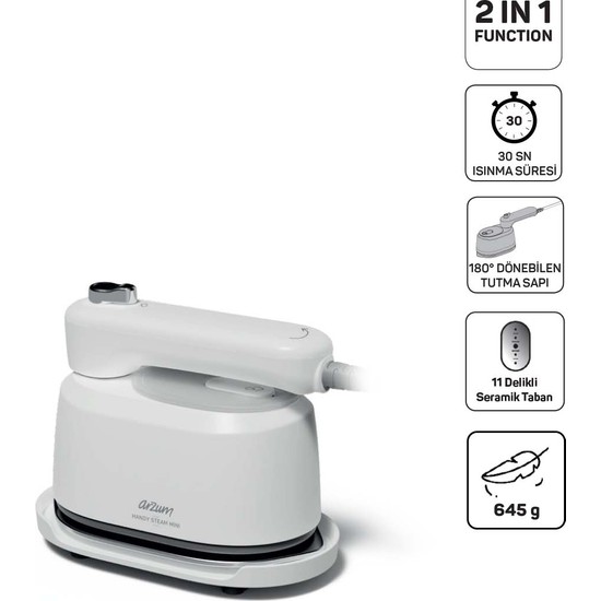 Arzum AR6055 Handy Steam Mini Buharlı Düzleştirici ve Seyahat Ütüsü-Beyaz