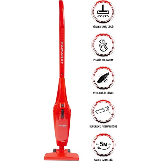 Fantom Hamarat P-1500 Toz Torbasız Elektrikli Süpürge Kırmızı