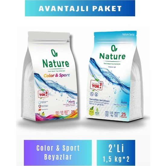 Nature Ikili Avantaj Paketi Beyazlar + Color & Sport 2 x 1,5 Kg(50 Yıkama)