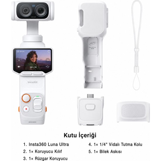 INSTA360 Luna Ultra Standart Bundle 8k Çift Lensli Gimbal Beyaz Aksiyon Kamerası