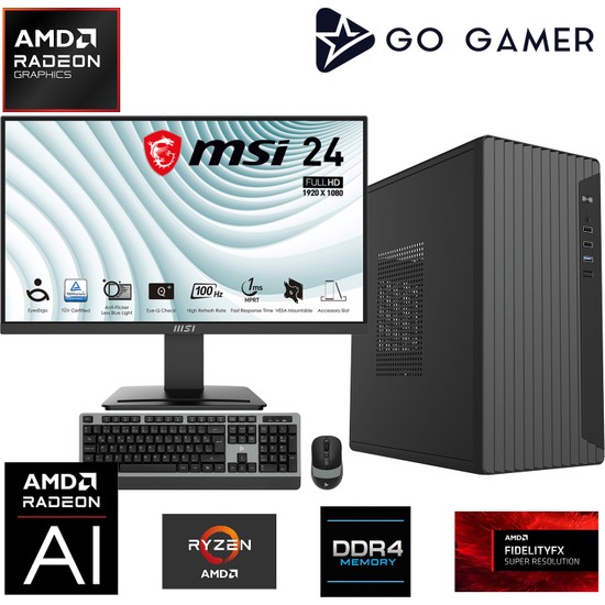 Go Gamer AE327D Amd Ryzen 7 5700G / 8gb Ddr4 / 512GB SSD / Amd Radeon Graphics / Msı 24" 100Hz. / Oem Ev Ofis Paket