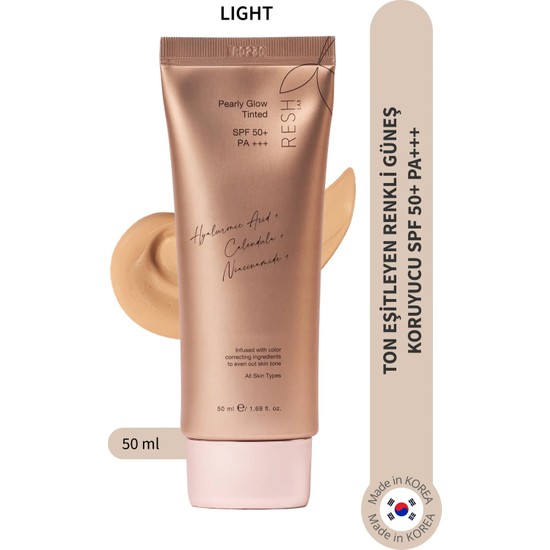 Resh Lab Pearly Glow Tinted SPF50+ PA+++ - Ton Eşitleyici Renkli Güneş Kremi LIGHT 50 ml