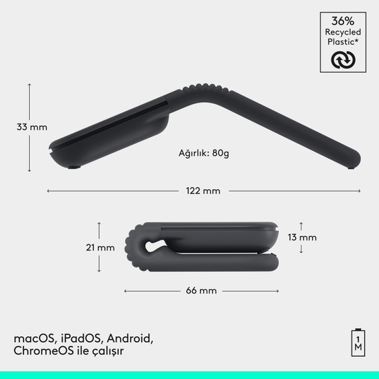 Logitech Mobı Fold Ultra Kompakt Katlanabilir Sessiz 4000 Dpı Pc/mac ile Uyumlu Bluetooth Kablosuz Mouse, Siyah