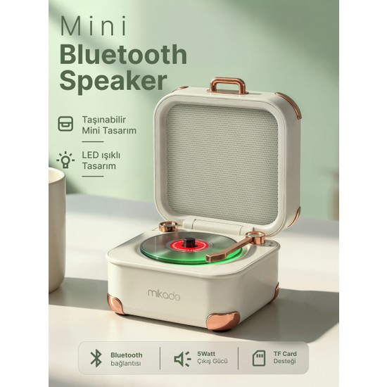 Mikado MD-62BT 5W 1200MAH Krem Tf Kart + Bluetooth Destekli Klasik Retro Bluetooth Hoparlör