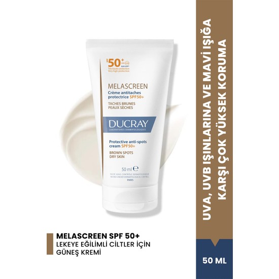 Ducray Melascreen UV Cream SPF 50+ Leke Karşıtı Kuru Ciltler için Güneş Kremi 50 ml