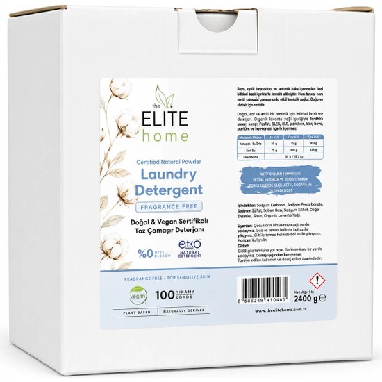 The Elite Home Doğal ve Vegan Sertifikalı Toz Çamaşır Deterjanı Kokusuz