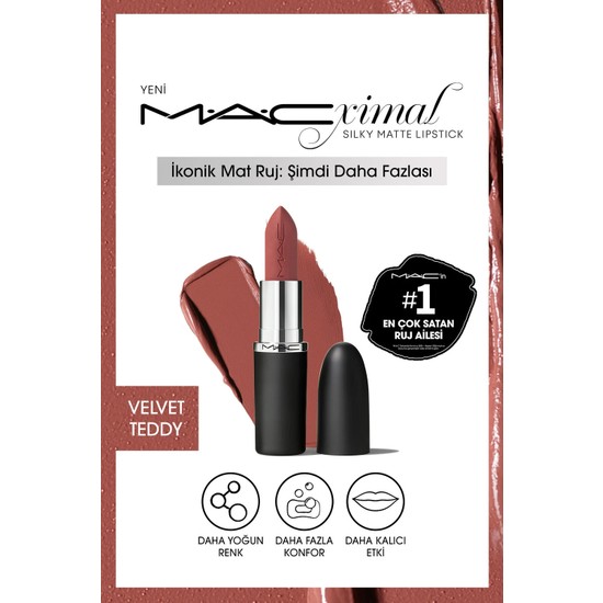 MAC M·A·CXIMAL Silky Matte Lipstick Nemlendirme Etkili Yoğun Renk Sağlayan Ruj - Velvet Teddy