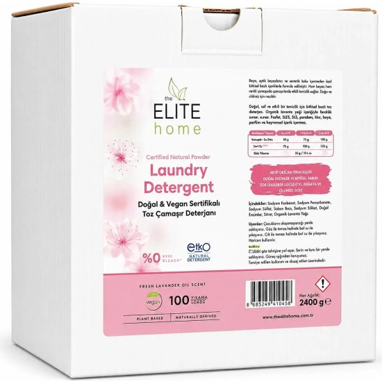 The Elite Home Doğal ve Vegan Sertifikalı Toz Çamaşır Deterjanı  ( Lavanta Yağlı ) 2400 G