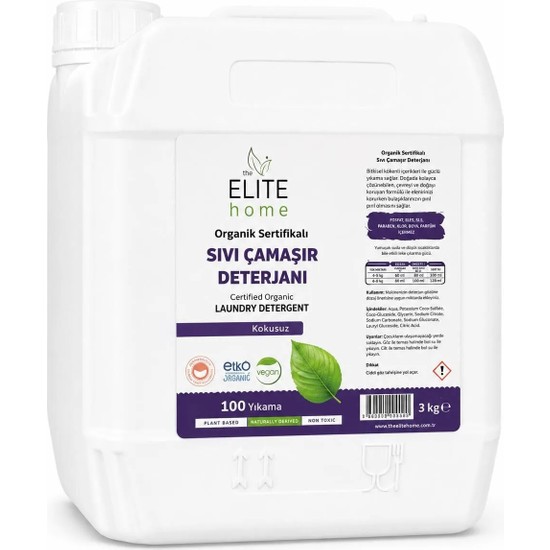 the Elite Home Organik ve Vegan Sertifikalı Sıvı Çamaşır Deterjanı 3 kg Kokusuz Hassas Kullanım