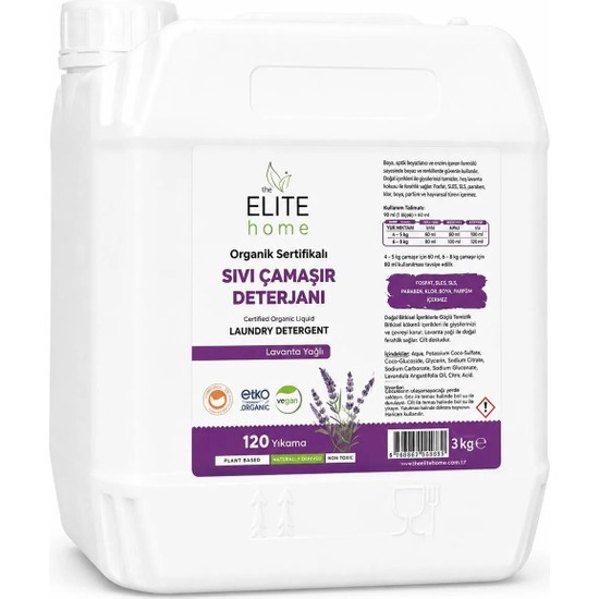 the Elite Home Organik ve Vegan Sertifikalı Sıvı Çamaşır Deterjanı 3 kg Lavanta Yağlı
