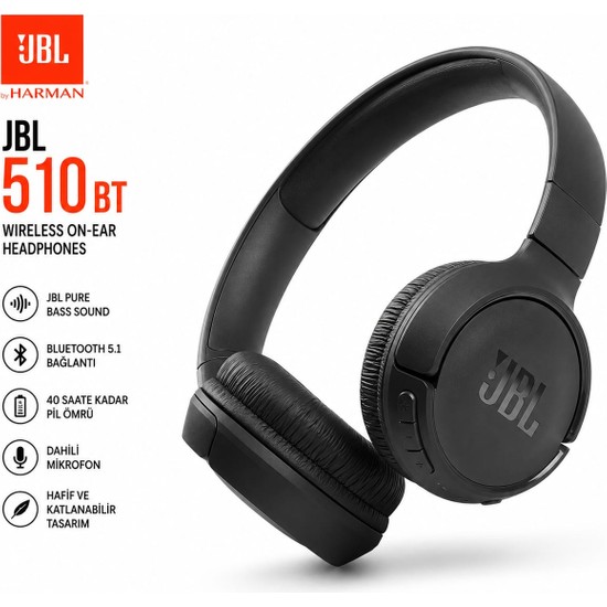 Esmer Bilişim JBL Tune 510BT A Kalite Bluetooth Kablosuz Kulak Üstü Kulaklık – Siyah (Orijinal Değildir)