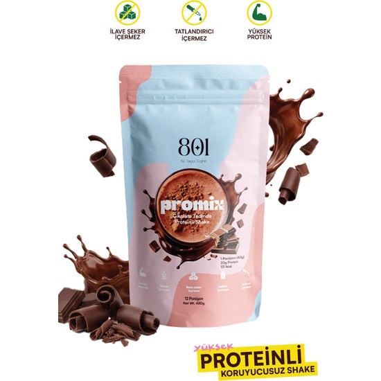 801BYTUGCE Promix Yüksek Proteinli Öğün Tozu - Çikolata Tadında Proteinli Shake -480 G 12 Porsiyon
