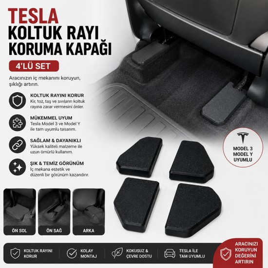 Filamel Tesla Model Y Uyumlu Koltuk Rayı Koruma Kapağı - Ön Koltuk Altı Ray Kapatıcı 4'lü Set (Siyah)