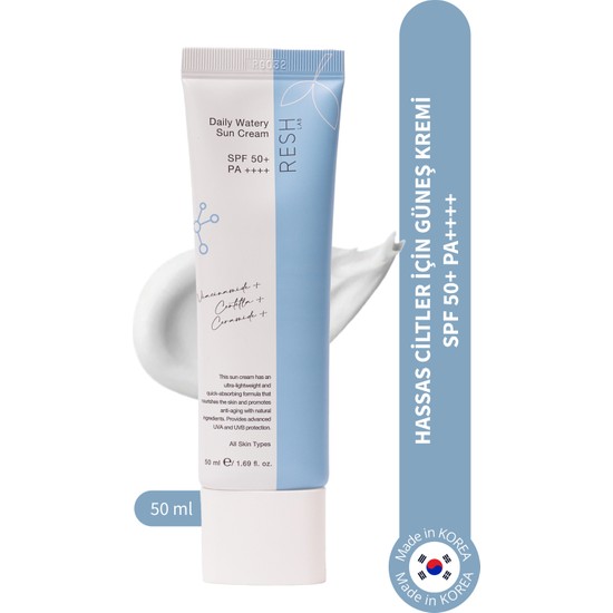 Resh Lab Daily Watery Sun Cream SPF50+ Pa++++ 50 ml Hassas Ciltler İçin Yüksek Korumalı Krem