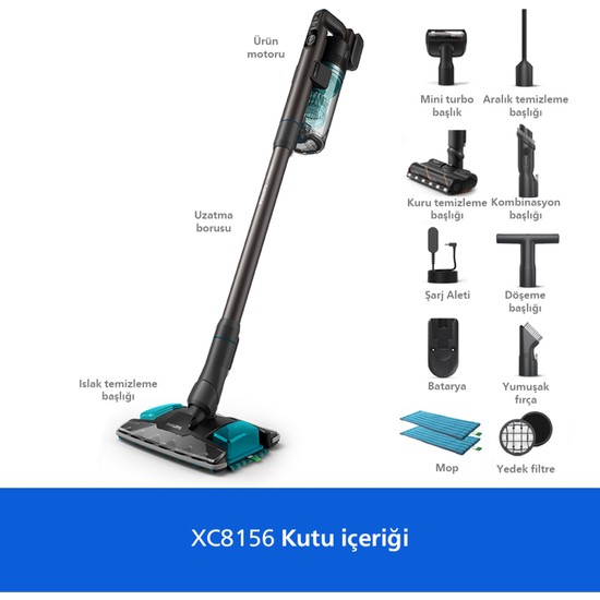 Philips Aqua 8000 Serisi XC8156/10 Islak Kuru Şarjlı Dikey Süpürge