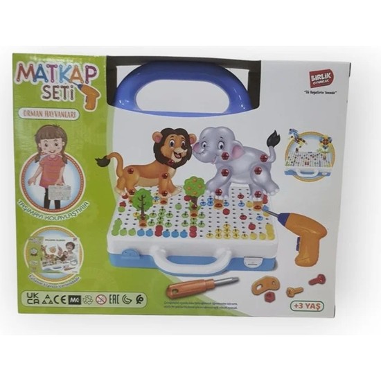 Birlik Oyuncak Eğitici Matkap Seti Hayvanlar 3D STEM Renkli 5 - 7 Yaş İçin Tamir & İnşaat Seti
