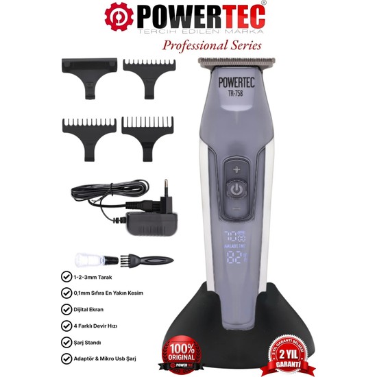 Powertec TR-758 Profesyonel Sakal Ense Tıraş Makinesi (0.1mm - Sıfıra En Yakın)