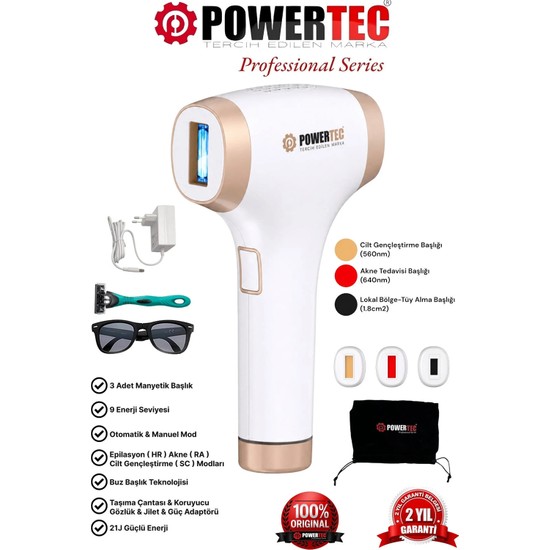 Powertec TR-9999 IPL Lazer Epilasyon 999.999 Atım Otomatik/Manuel 9 Modlu | Buz Başlıklı & Çanta Hediyeli