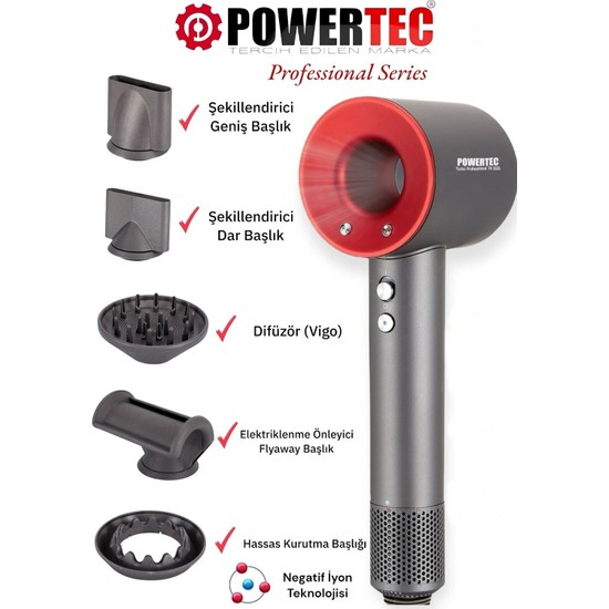 Powertec TR-3333 BLDC Motor 5 Fonksiyon Plazma Saç kurutma & Fön makinesi