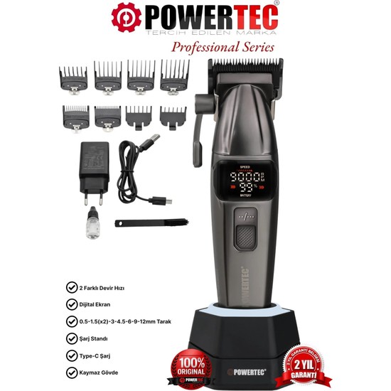 Powertec TR-4646 Profesyonel Saç Sakal Tıraş Makinesi ( 0.5mm Tarak Dahil )